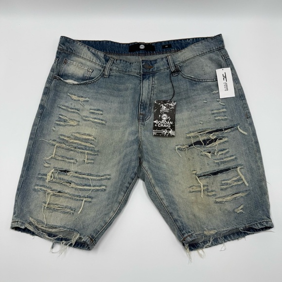 NWT Jordan Craig Men’s Ironbound Lager Blue Distressed Jean Shorts 40 #J3186S - Picture 1 of 13